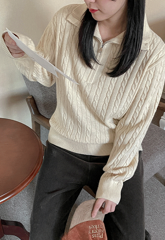 시루 꽈배기 반집업 knit (3color)